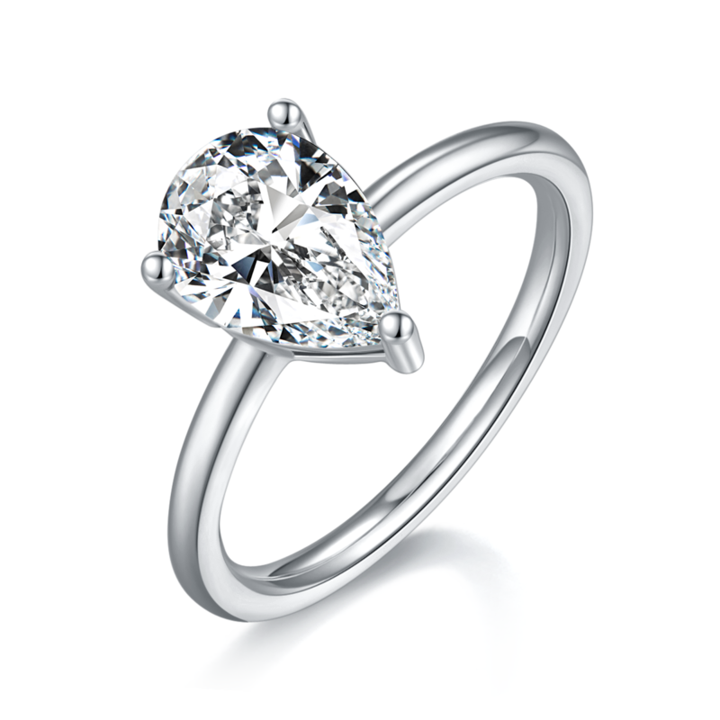 Classic梨形S925银镀白金MoissaniteWomen's Ring2.0ctD级